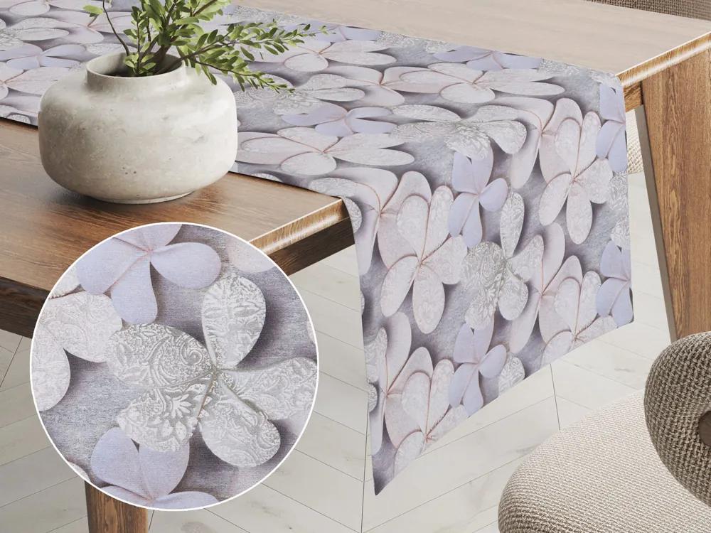 Biante Dekoračný behúň na stôl PML-032 Designové kvety na sivom 35x140 cm