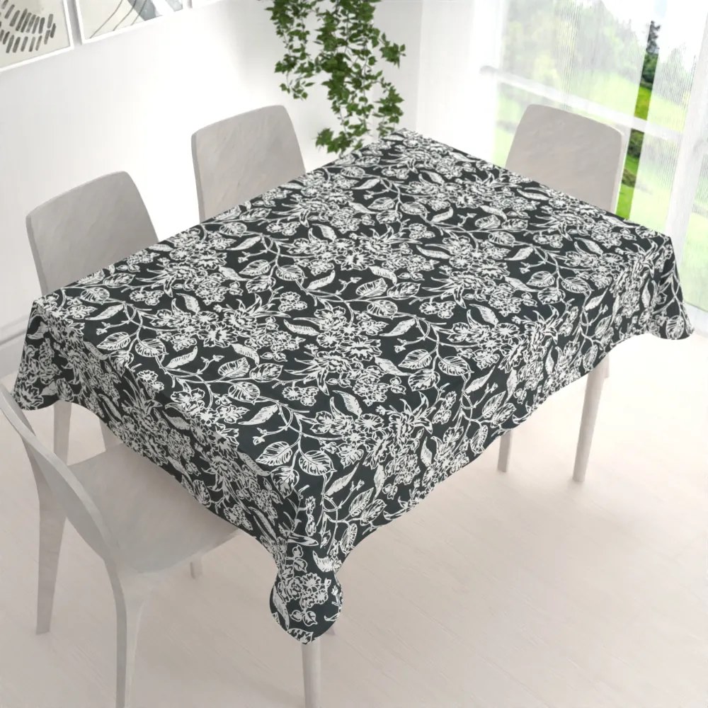 Biante Dekoračný obdĺžnikový obrus PML-105 Biele kvety na čiernom 100x140 cm
