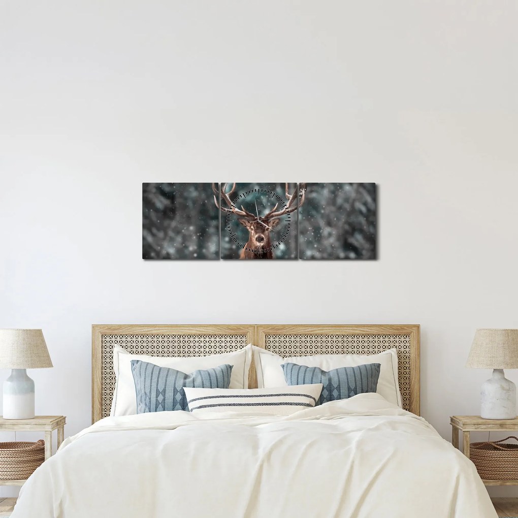Obraz - Majestátnosť jeleňa (s hodinami) (90x30 cm)