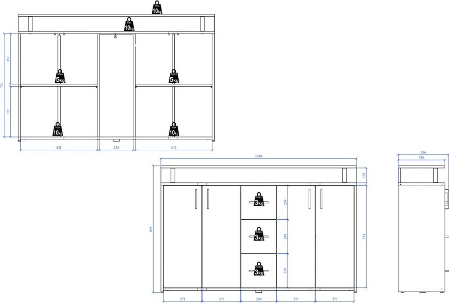 Komoda Drift, šedý betón/biela