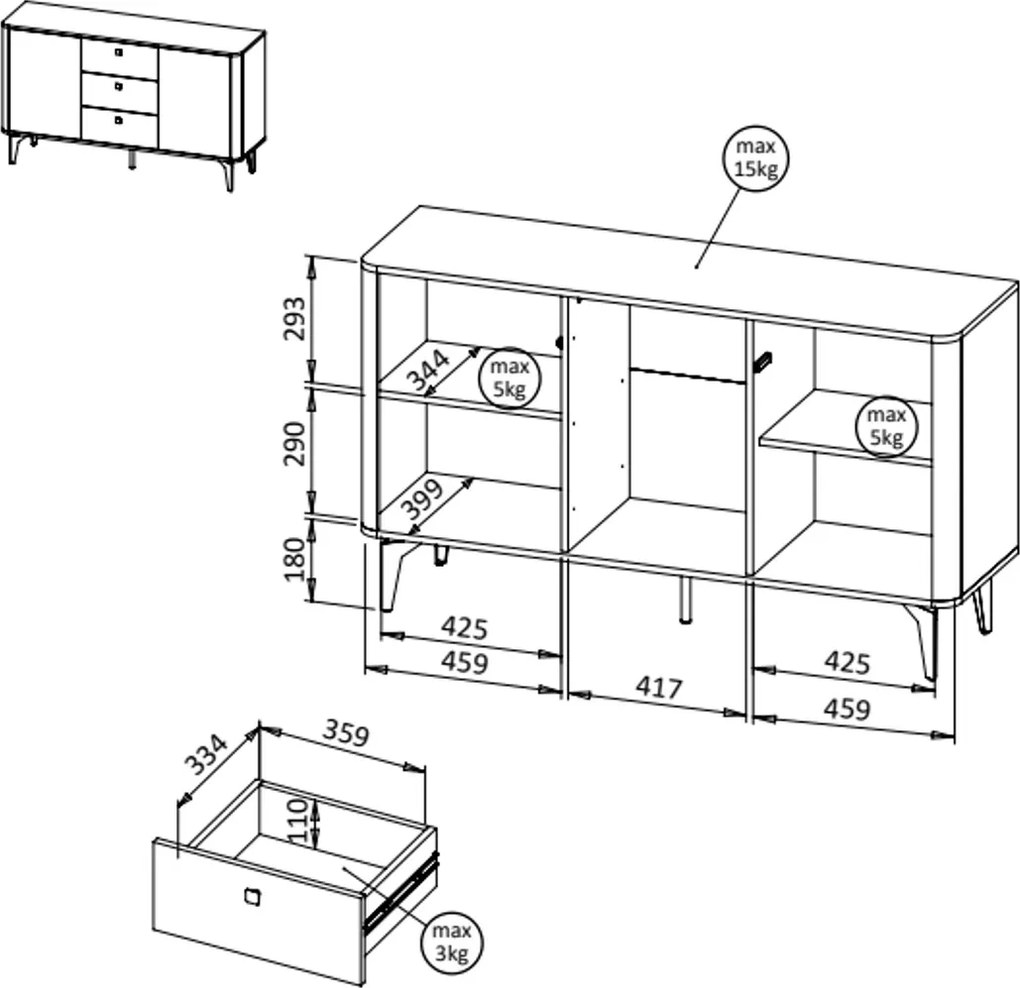 KOMODA RAVELLO KAŠMÍR / ORECH ROYAL 140 cm