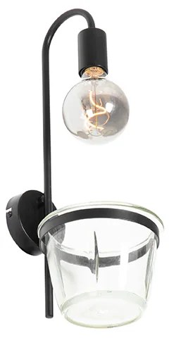 Moderná nástenná lampa čierna so sklom - Roslini