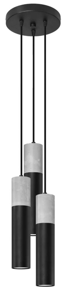 Závesné svietidlo Borgio, 3x betónové/čierne kovové tienidlo, o