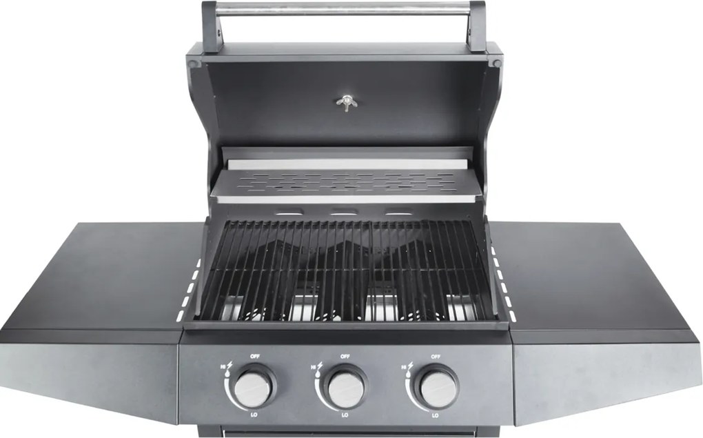 Záhradný plynový gril s 3 horákmi 8,1 kW - čierna