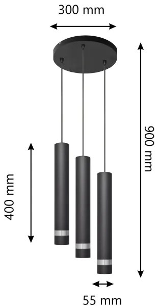 LED Luster na lanku TUBA 3xGU10/4,8W/230V čierna/chróm