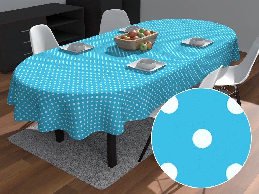 Biante Bavlnený oválny obrus Sandra SA-135 Biele bodky na modrom 120x160 cm
