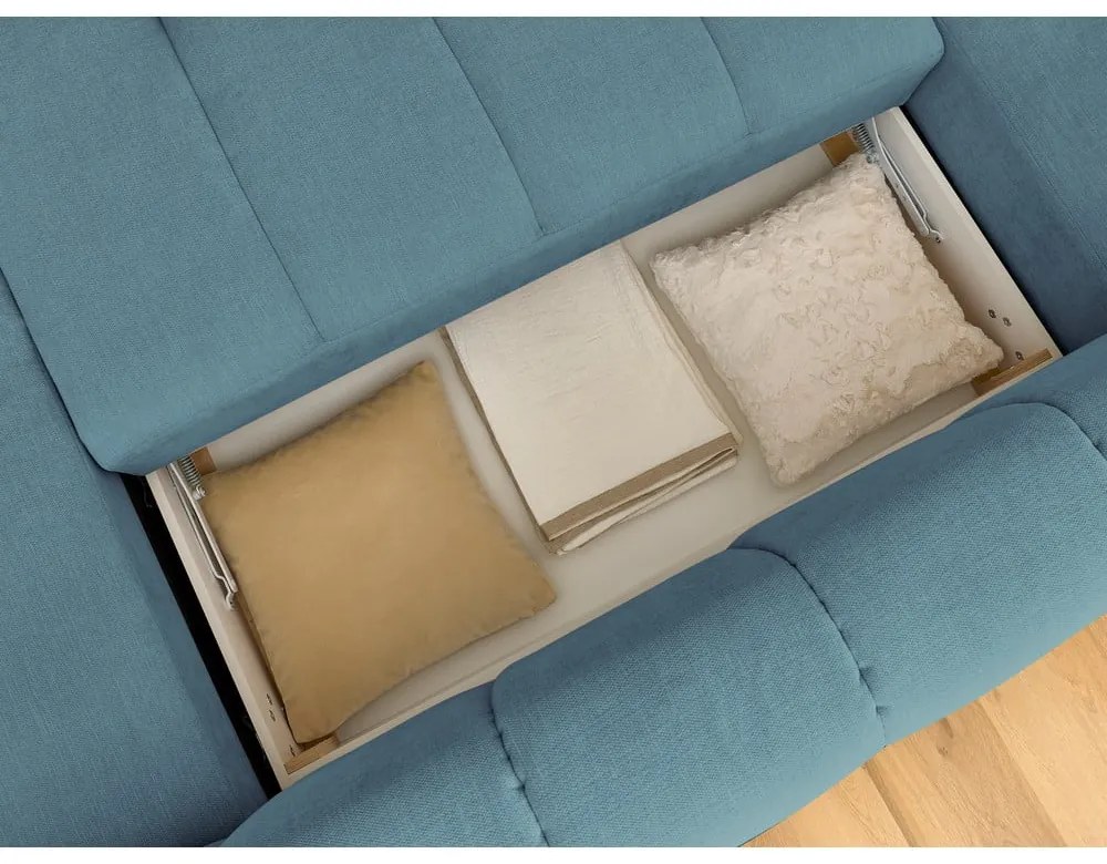 Modrá rozkladacia/s úložným priestorom rohová pohovka (ľavý roh/do tvaru "U") Fuji – Bobochic Paris