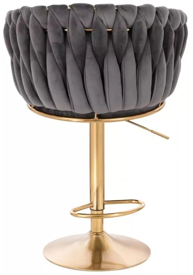 LuxuryForm DESIGN Barová stolička NORDEN VELUR na zlatom tanieri - tmavo šedá
