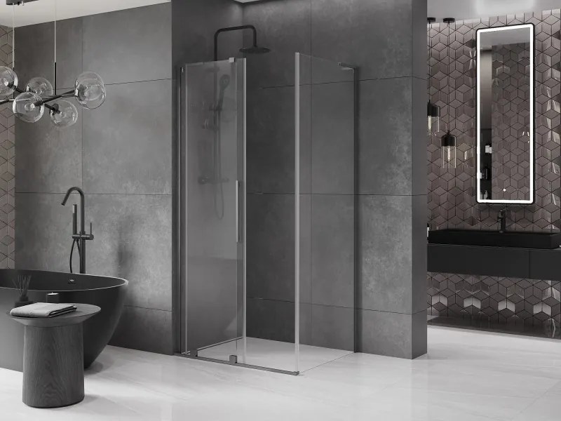 Mexen Velar L, sprchový kút s posuvnými dverami 120 x 90 cm, 8mm číre sklo, grafit brúsený, 871-120-090-03-66