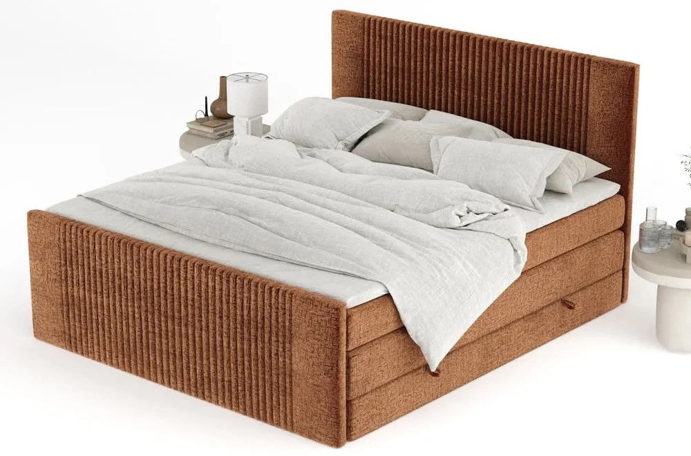 Oranžová boxspring posteľ s úložným priestorom 140x200 cm Bergamo – Maison de Rêve