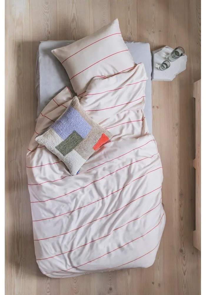 Červeno-béžové obliečky na jednolôžko z bavlneného saténu 140x200 cm Align - Mette Ditmer Denmark