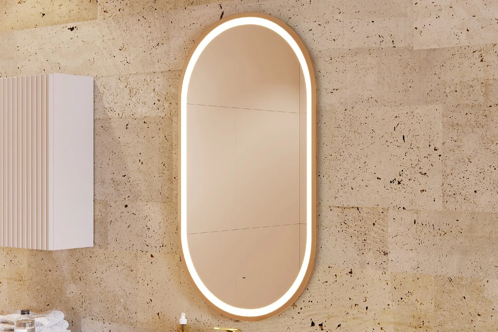 Comad Závesné zrkadlo s LED osvetlením Apollo 2 50x90 cm s pohybovým senzorom, zlatá