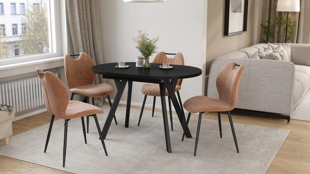 Mazzoni ALMO Čierny mat / čierne nohy - OVÁLNY ROZKLADACÍ STÔL 120-220 cm PRE 10-12 OSÔB