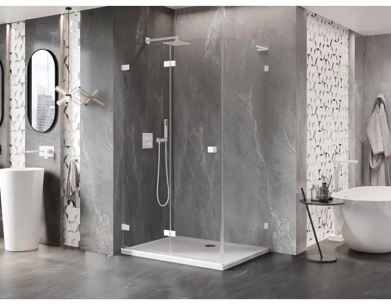 Mexen Lunar-F L, skladací sprchový kút ľavý 95 x 70 cm, 8mm číre sklo, biely profil, 836L-095-070-20-00-L