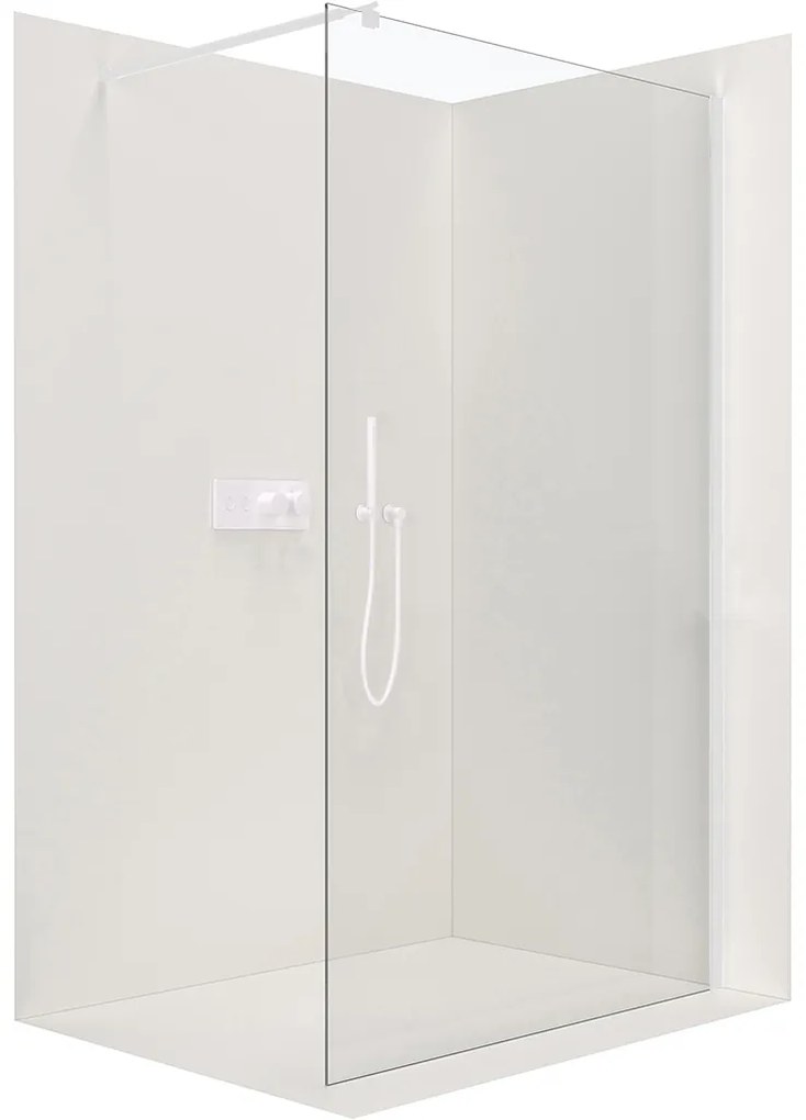 Cerano Onyx, sprchová zástena Walk-in, guľatá vzpera - biela matná, transparentné sklo - 80x200 cm, CER-CER-482962