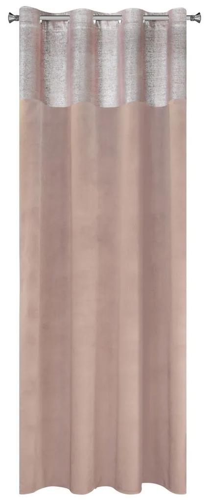 Ružový zamatový záves PERI s ozdobným pásom v hornej časti 140x250 cm
