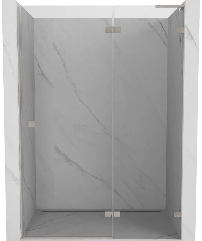 Mexen, Mexen Lunar L sklápacie pravé sprchové dvere 140 cm, transparentné, brúsený nikel - 834L-140-000-97-00-P