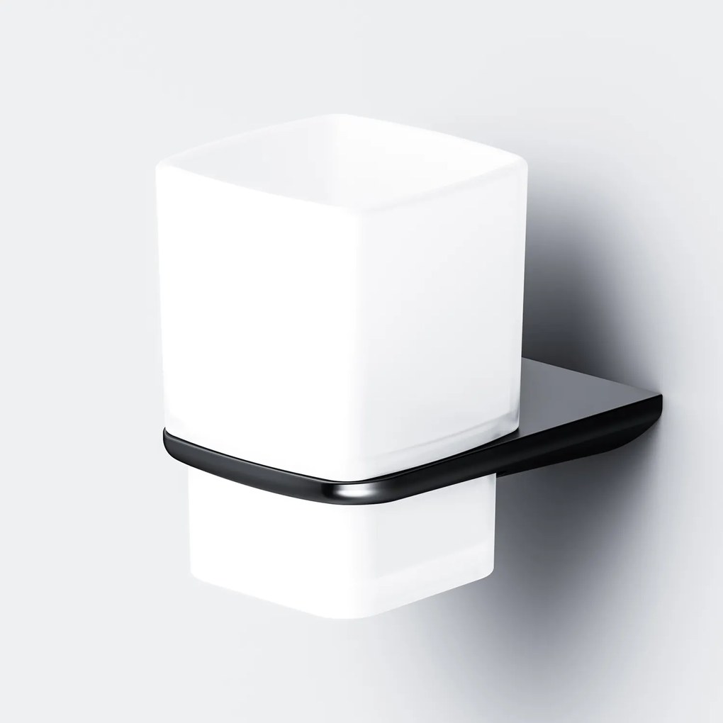 Sklenený pohár na zubné kefky AM.PM Inspire 2.0 AIB34322 nástenný, čierny