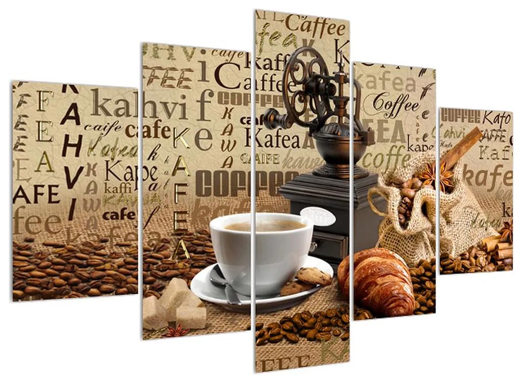 Obraz kávy, mlynčeka a croissantov (150x105 cm)