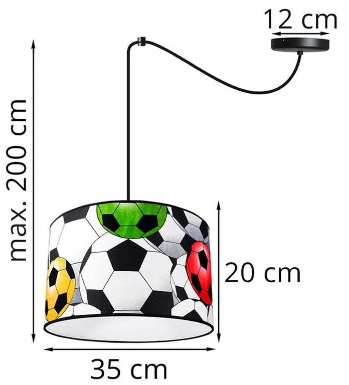 Detské závesné svietidlo Soccer Spider, 1x textilné tienidlo so vzorom, (výber z 2 farieb konštrukcie)
