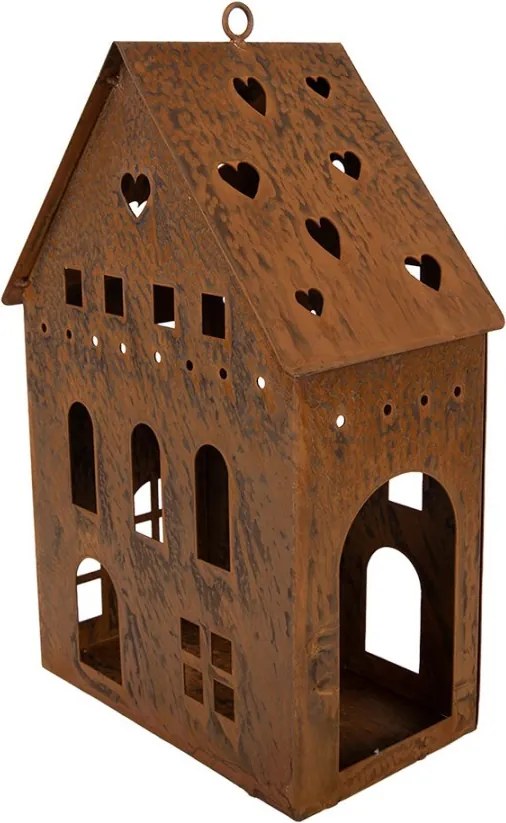 Hrdzavý svietnik v tvare domčeka Rustic Charm - 20*12*29 cm