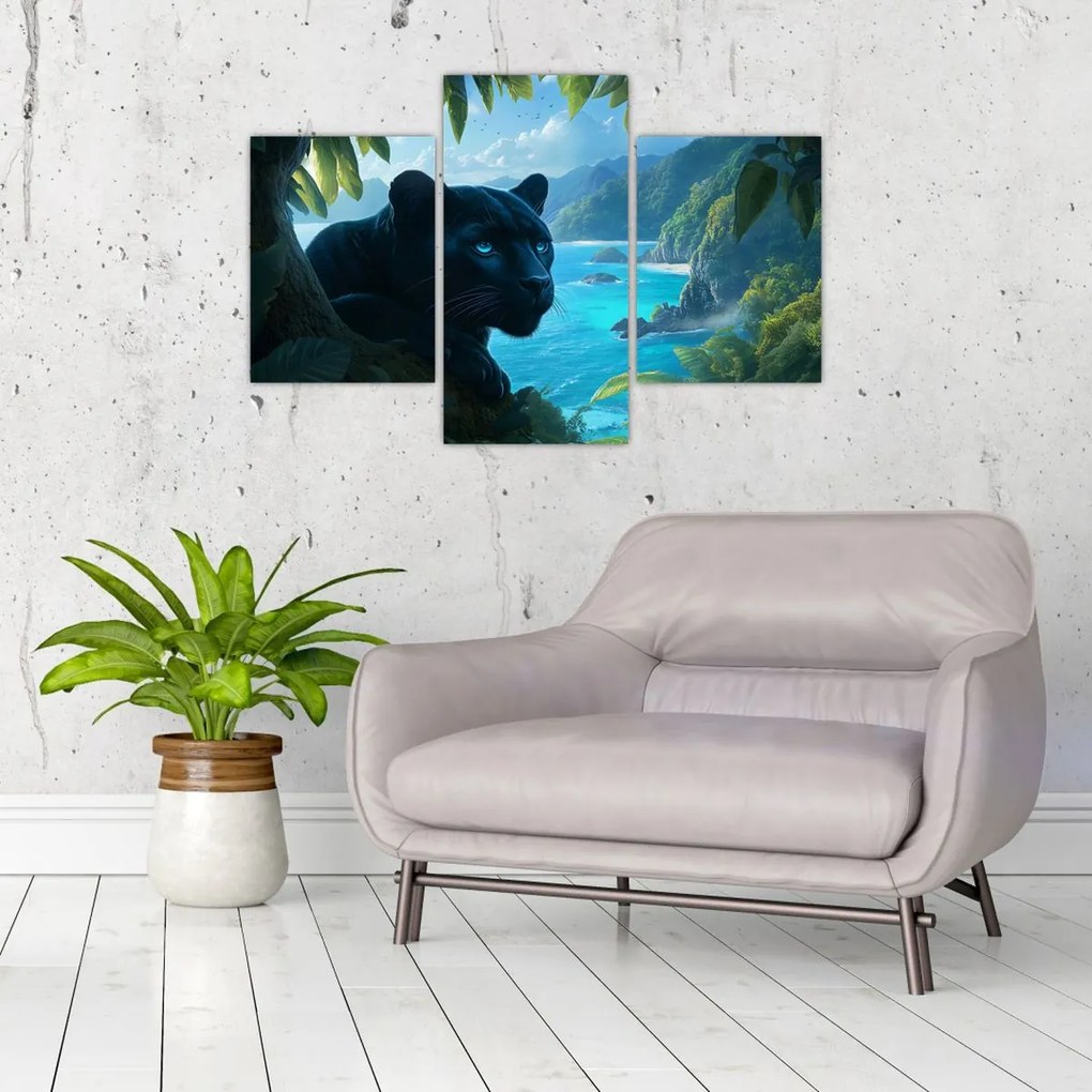 Obraz - Čierny panter v džungli (90x60 cm)