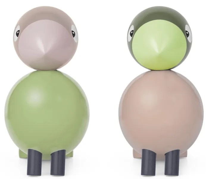 Kay Bojesen Drevený vtáčik Lovebirds Light Green / Rose – sada 2 ks