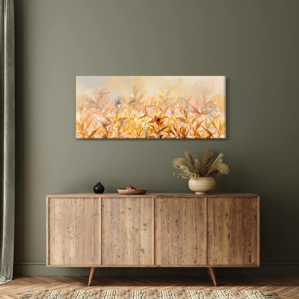 Obraz - Listy vo farbách jesene, olejomaľba (120x50 cm)