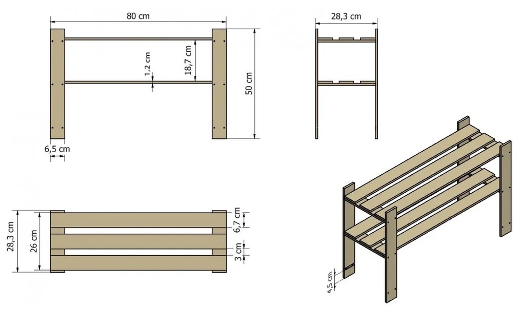 Regál drevený B-06 50x80x28 -borovica