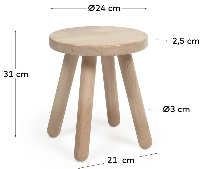 Detská stolička z kaučukového dreva Kave Home Dilcia, ø 24 cm