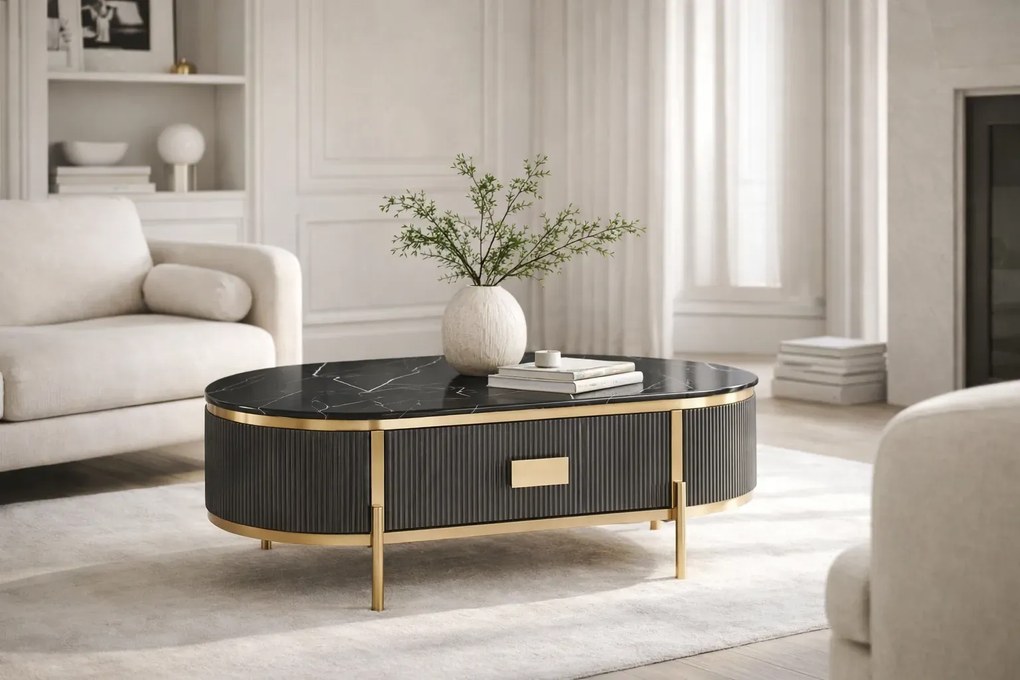 Konferenční stolek Stilig ST380A 124 cm zlatý/černý mramor