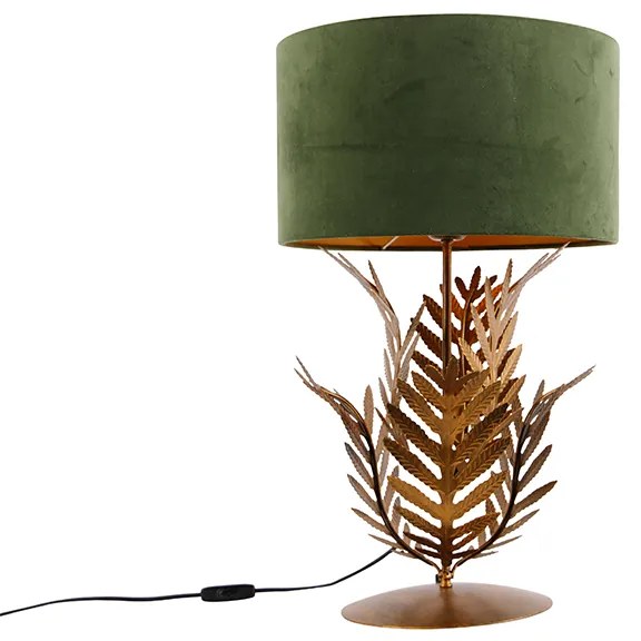 Vintage stolná lampa zlatá s velúrovým odtieňom zelenej 35 cm - Botanica