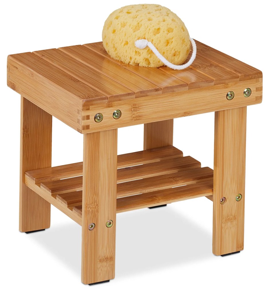 Bambusová stolička do kúpeľne s policou, RD46715