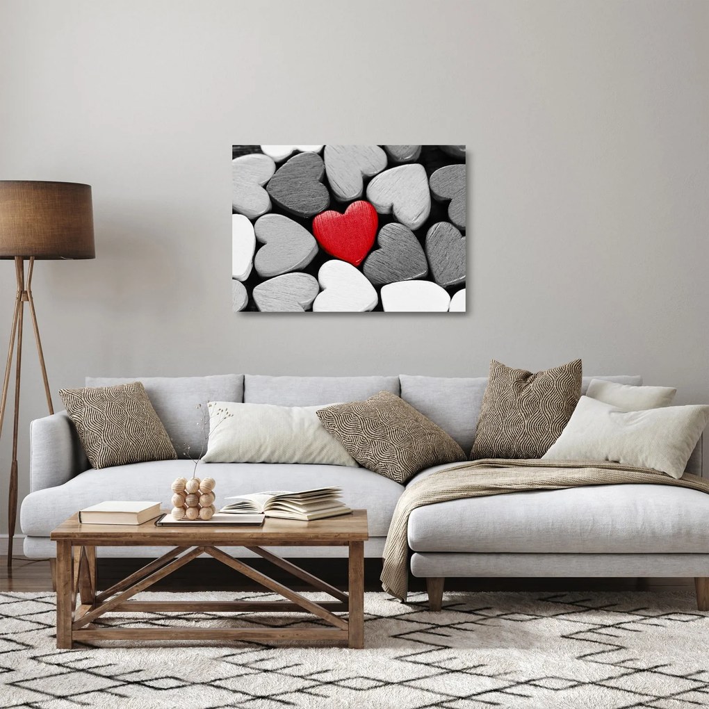 Sklenený obraz drevených srdiečok (70x50 cm)