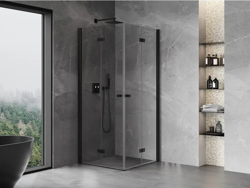 Mexen Mist-F Duo, skladací sprchový kút 115 x 115 cm, číre sklo, čierny profil, 8A6-115L-115P-70-00