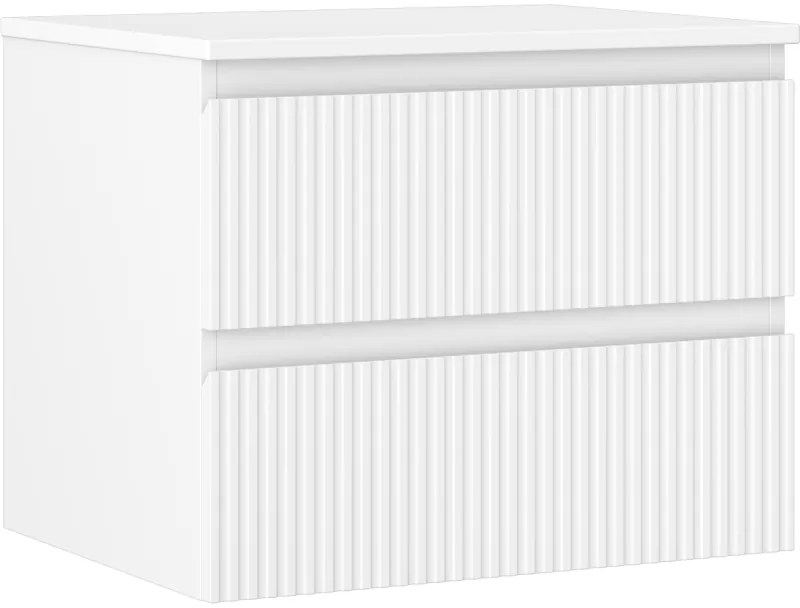 Mexen Rivel, kúpeľňová skrinka 60 cm s pracovnou doskou, 2 zásuvky, drážkovaná, biela matná, 91A20-06047-2-BFFC01