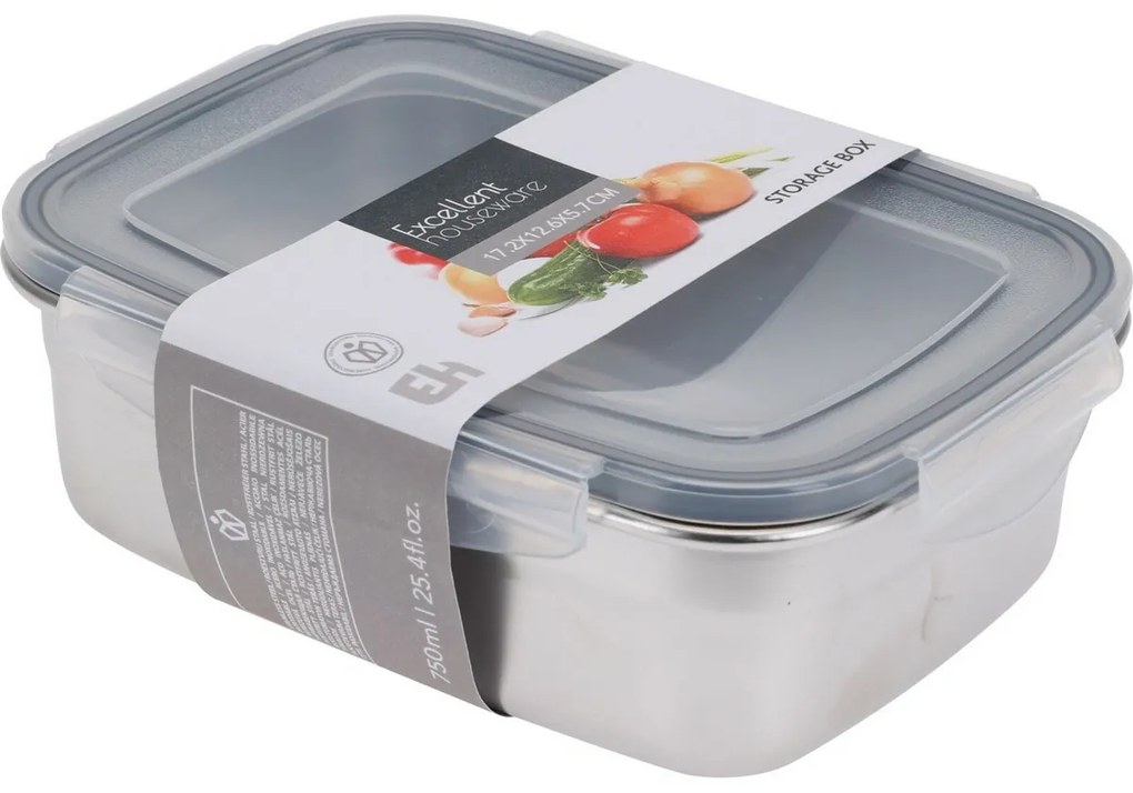 Excellent Houseware Nerezová nádoba s plastovýmviečkom 750 ml, 0,75 l