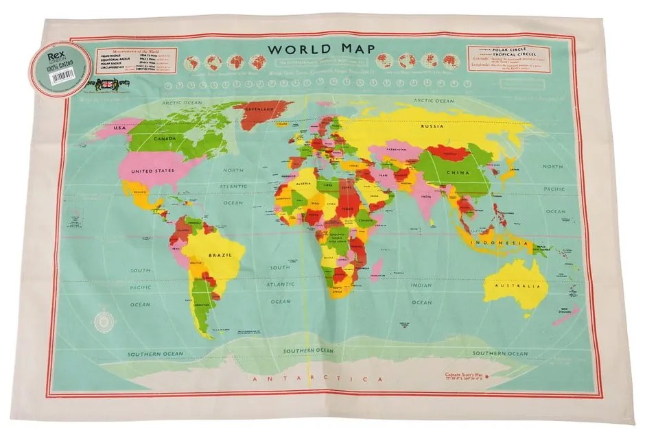 Bavlnená utierka Rex London World Map, 50 x 70 cm