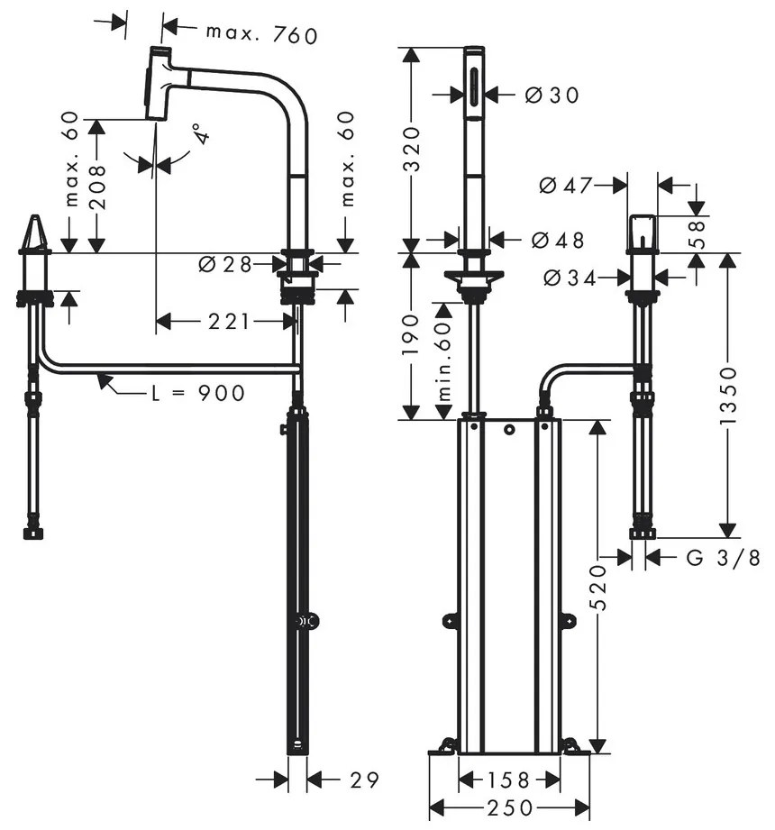 Hansgrohe M71, drezová batéria M7120-H200 v vyťahovacou spŕškou, 2-otvorová inštalácia, sBox, čierna matná, 73818670