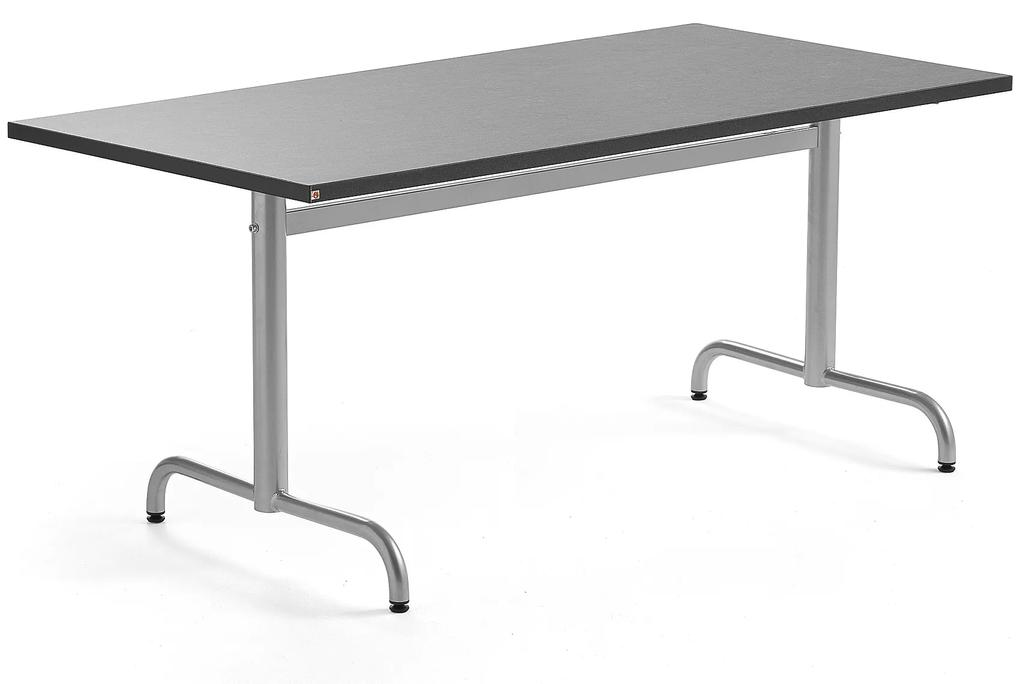 Stôl PLURAL, 1400x800x720 mm, linoleum - tmavošedá, strieborná