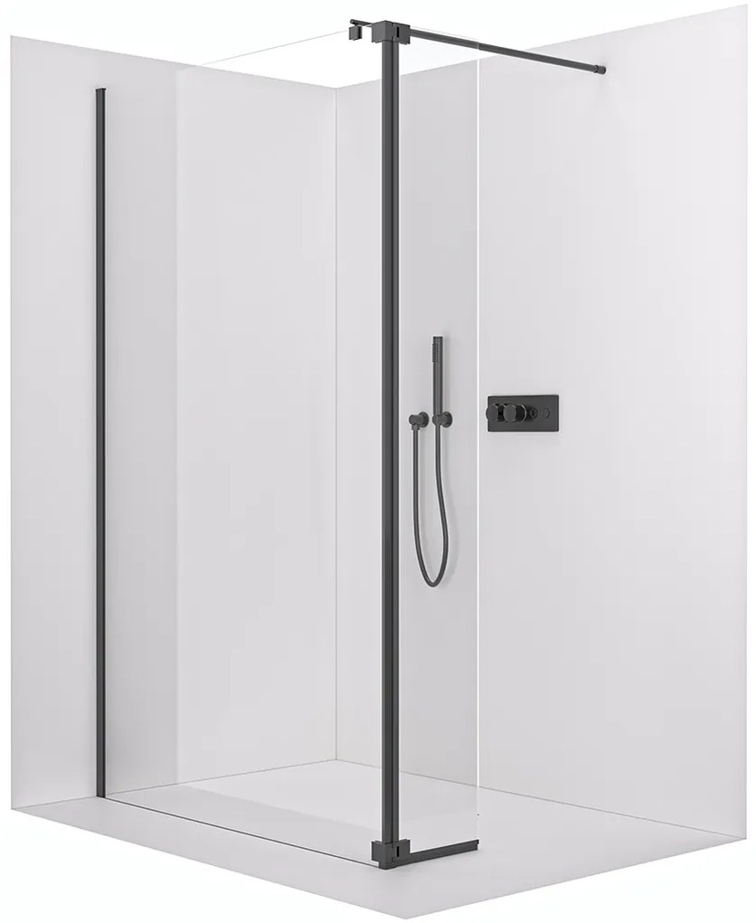CERANO - Prídavný panel k sprchovej zástene Onyx - čierna matná, transparentné sklo - 30x200 cm, CER-CER-537352