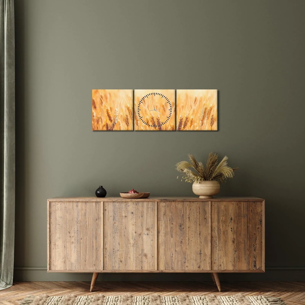 Obraz - pole s obilím (s hodinami) (90x30 cm)