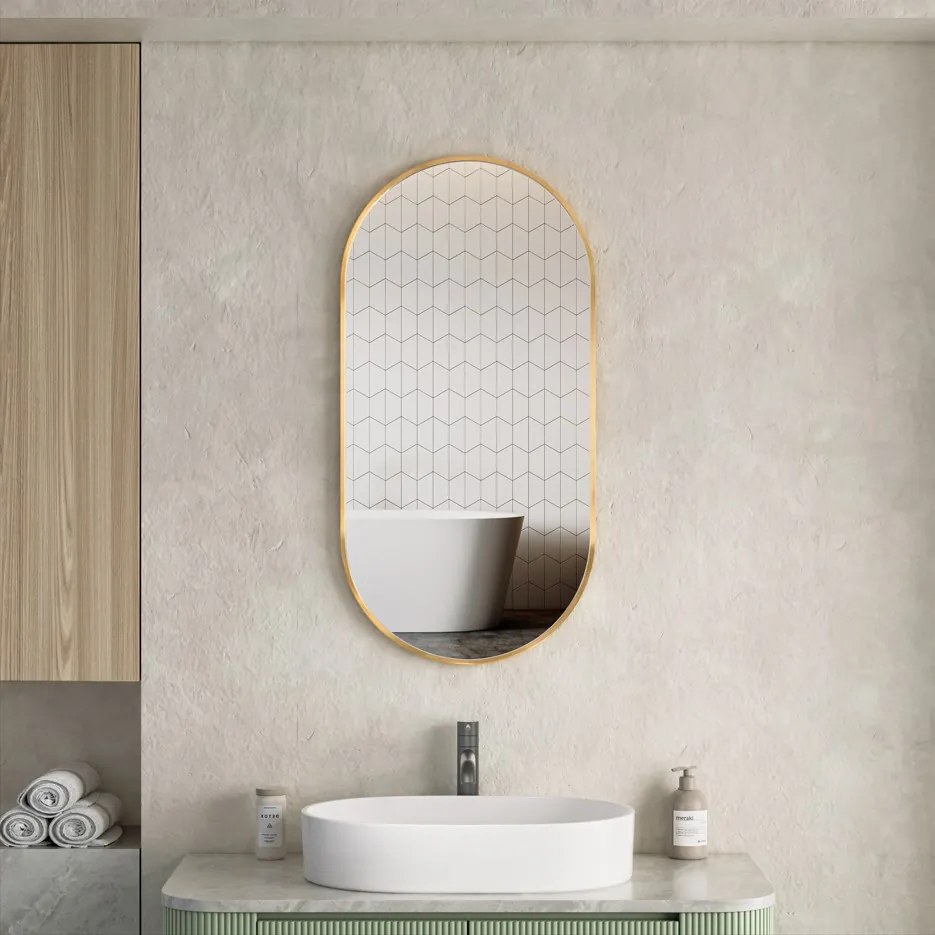 Erga Oval, oválne zrkadlo 45x90cm, zlatý rám, ERG-V01-OVAL-4590-GD