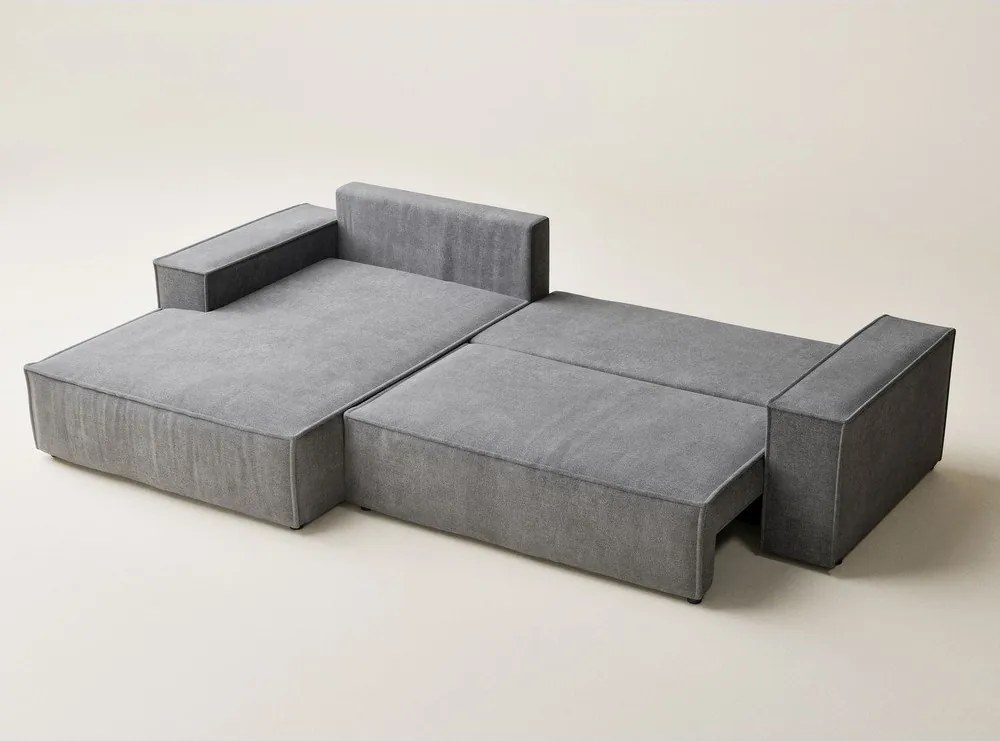 Sivá ženilková rozkladacia/s úložným priestorom rohová pohovka (ľavý roh/s leňoškou) Maze – Maison de Rêve