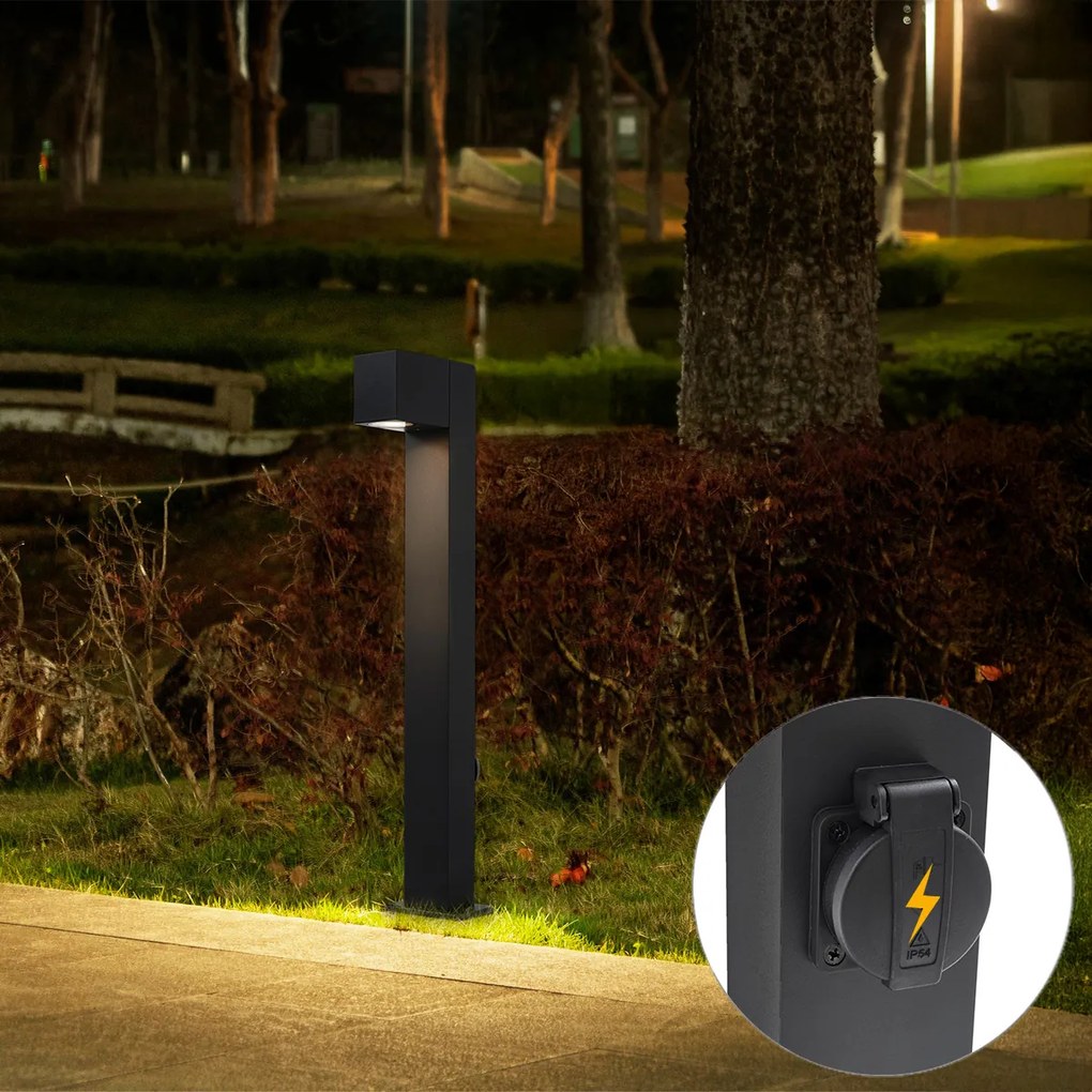Moderná vonkajšia stojaca lampa čierna 65 cm so zásuvkou IP44 - Baleno