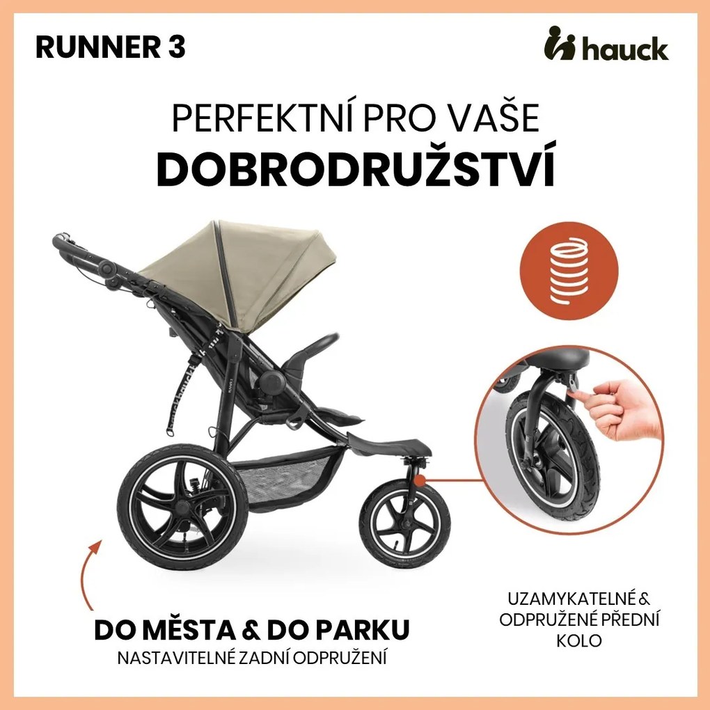 Hauck Kočík športový Runner 3 s ručnou brzdou Olive 2024
