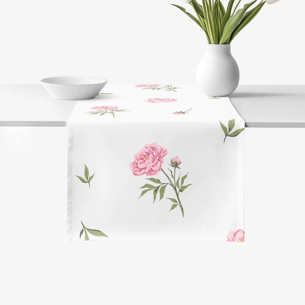 Goldea behúň na stôl 100% bavlnené plátno - pivonky 35x120 cm