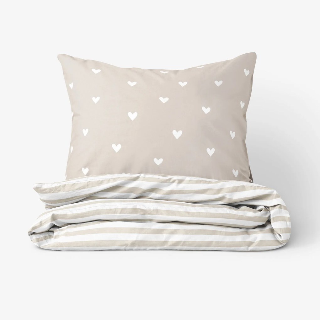 Goldea bavlnené posteľné obliečky - srdiečka na latte s prúžkami 140 x 220 a 70 x 90 cm