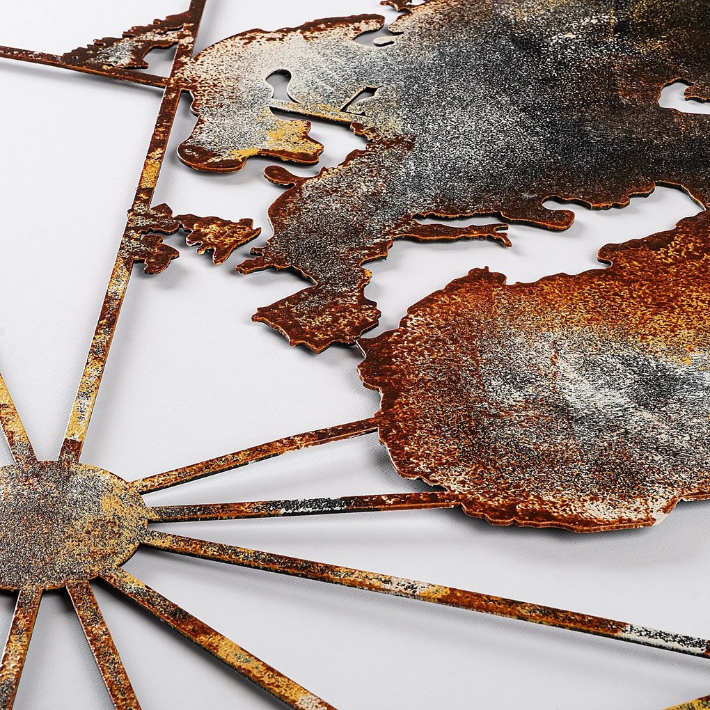 Nástenná kovová dekorácia Mapa sveta Veľká 3 viacfarebná