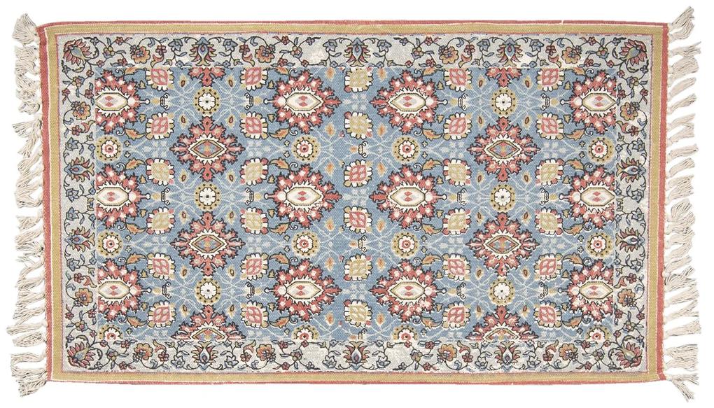 Modrý bavlnený koberec so ornamentami a strapcami - 140*200 cm